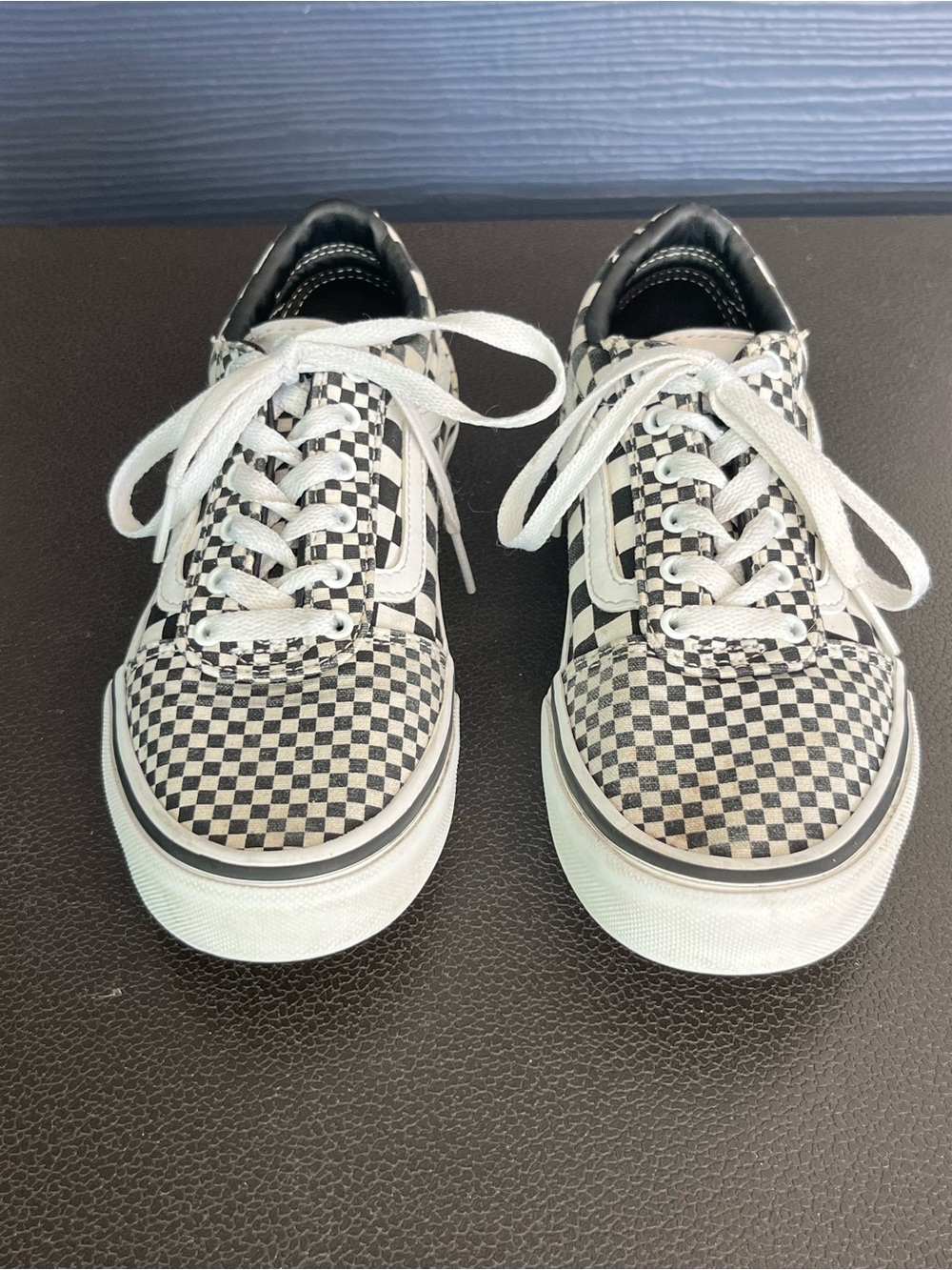 Vans Kids Checkerboard Lace-Up Sneakers in Black & White